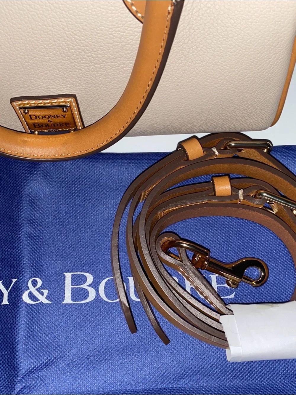 Dooney & Bourke Light Beige Satchel with Tan Trim Barrel 25
